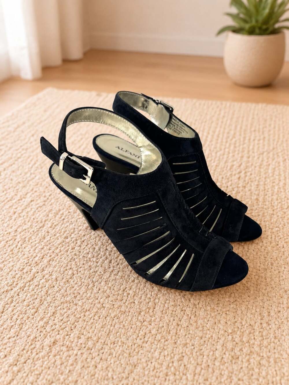 Alfani Primere Navy Suede Leather Peep Toe Slingback Heels Women’s 7M Dress